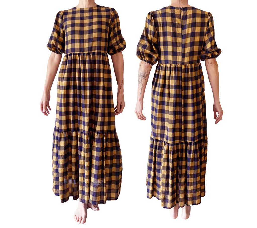Ya-Ya Dress | Navy+Gold Check