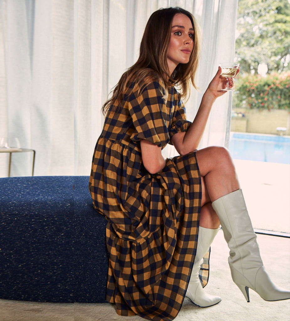 Ya-Ya Dress | Navy+Gold Check