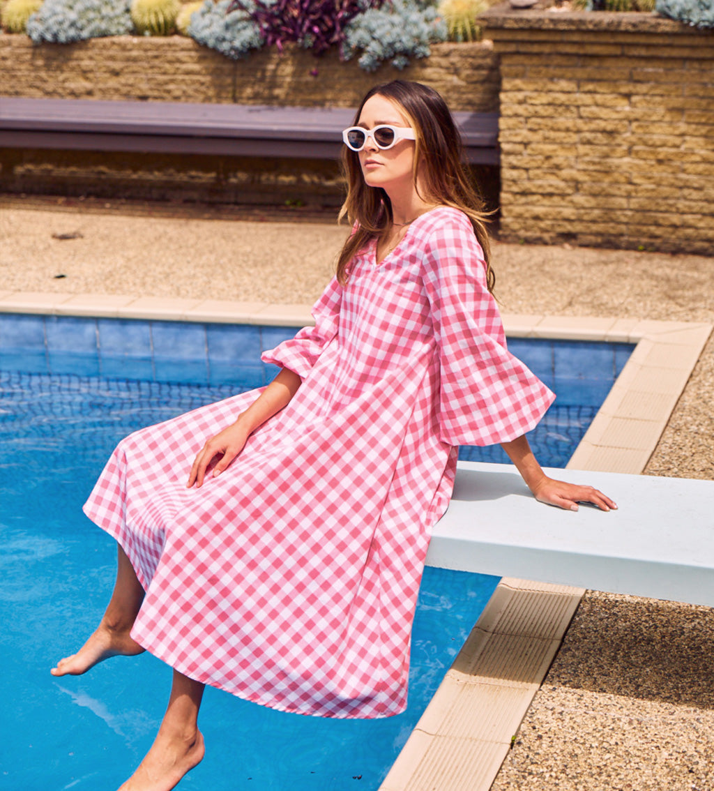 pink gingham dress australia Florence Mini Dress